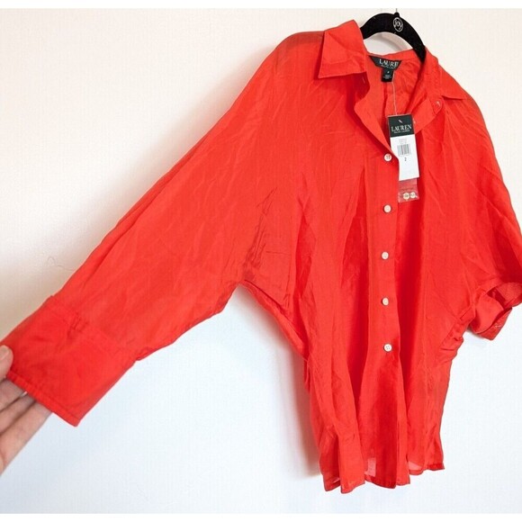 Lauren Ralph Lauren Tops - Lauren Ralph Lauren Top Womens Size 2 Orange Red Silk Blend Button Up Blouse New